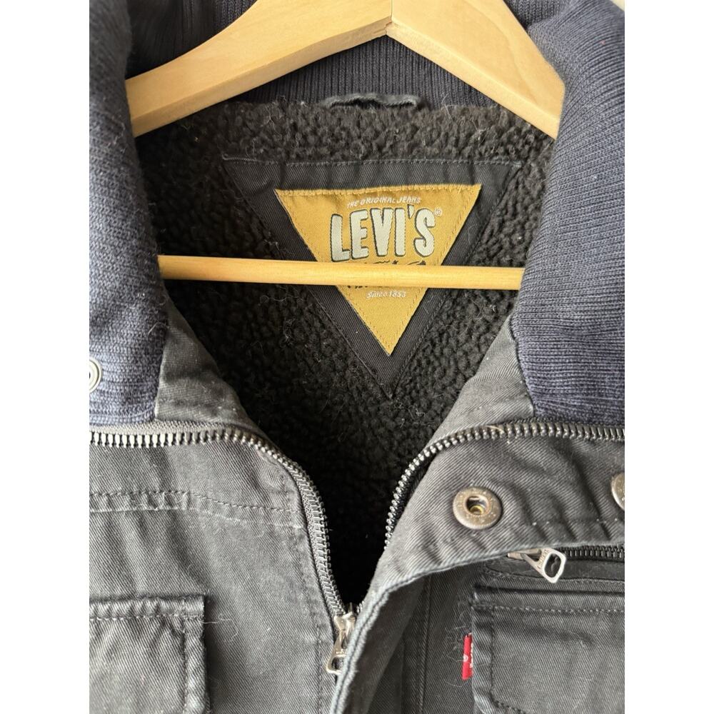 Levis Denim Jacket Adult Medium Black Sherpa Lined Red Tab Trucker Fleece Men - Picture 8 of 8